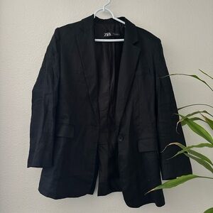 Zara Black Oversized Linen Blazer